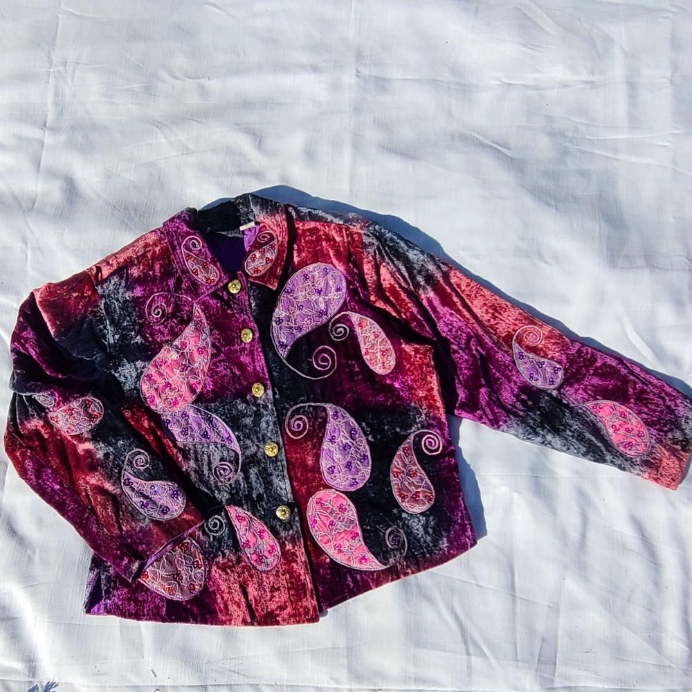 Vintage Jewel tone Velvet Tie-dye Boho jacket